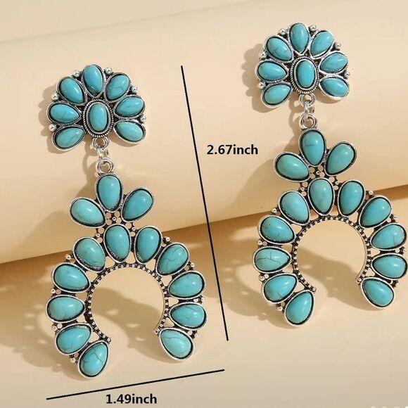 Western Style Turquoise Drop Earrings - Picture 4 of 4